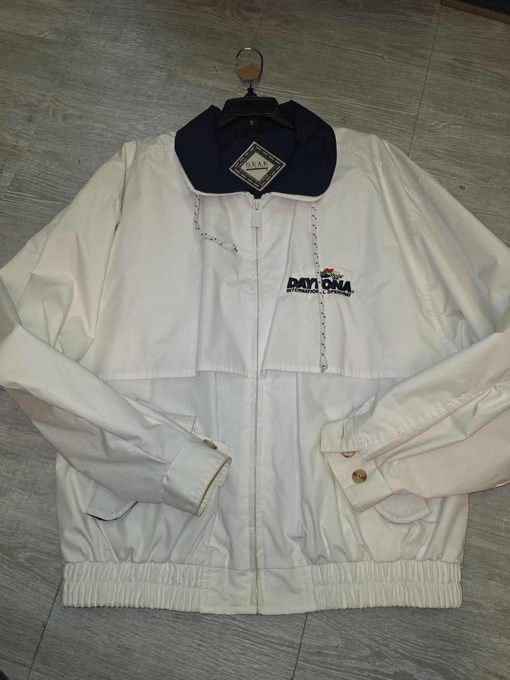 Gear For Sports Cream Windbreaker with Navy Collar Daytona Logo